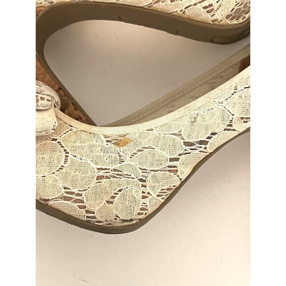 Christian Siriano Lace Peep Toe Cork Stiletto Heels Platform Women's 8.5B Sexy - Picture 10 of 11
